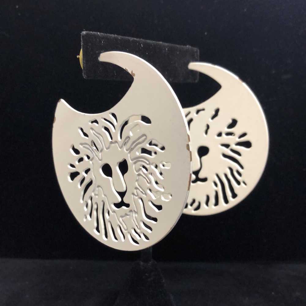 Vintage Rare Anne Klein Lion Head Logo Crescent Shaped Earrings